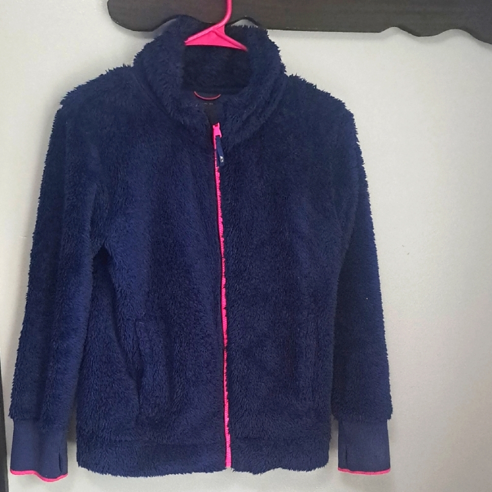 Vineyard Vines Teddy Fleece Full-Zip Jacket Navy Fleece Jacket with Pink Accents